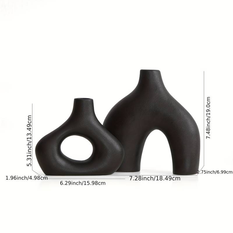 Schwarze Keramikvasen im 2er Set