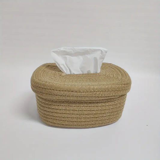 Taschentuchbehälter aus gewebten Baumwoll-Polyestergemisch in Braun/Beige